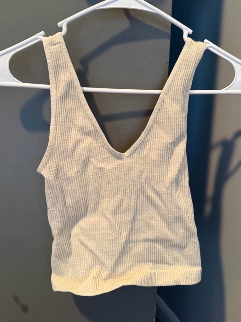 Women's Cream Ribbed V-Neck Tank Top